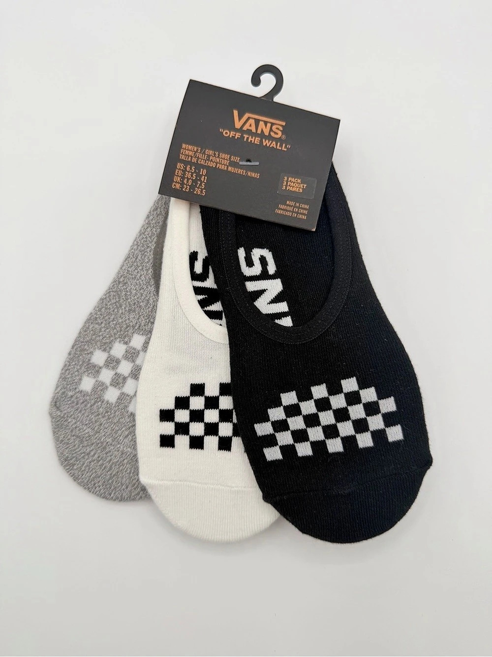 Vans Classic Checkerboard No Show Socks 3-Pack Black & White